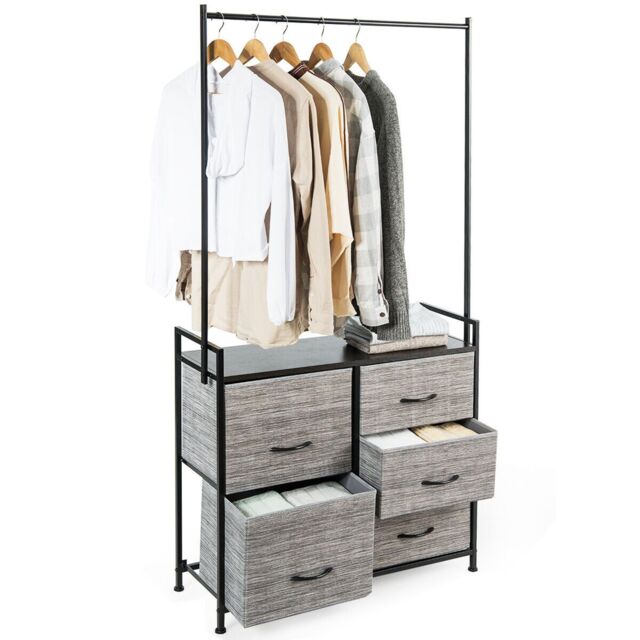 Gymax Drawer Dresser Clothes Rack 5 Drawers Chest Metal Frame With Wooden Top in Grey - image 1
