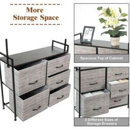 Gymax Drawer Dresser Clothes Rack 5 Drawers Chest Metal Frame With Wooden Top in Grey - thumbnail 6