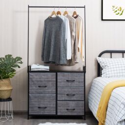 Gymax Drawer Dresser Clothes Rack 5 Drawers Chest Metal Frame With Wooden Top in Grey - thumbnail 5