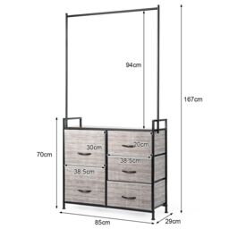 Gymax Drawer Dresser Clothes Rack 5 Drawers Chest Metal Frame With Wooden Top in Grey - thumbnail 2