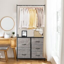 Gymax Drawer Dresser Clothes Rack 5 Drawers Chest Metal Frame With Wooden Top in Grey - thumbnail 4