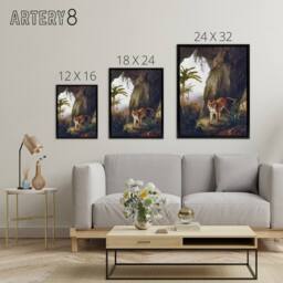 "Artery8 Tiger in Cave Big Cat Oil Painting Agasse Black Framed Canvas Wall Art - Size: W12"" x H16""" - thumbnail 4