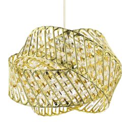 Happy Homewares Designer Triple Ring Pendant Light Shade with Small Clear Acrylic Beads in Gold - thumbnail 2