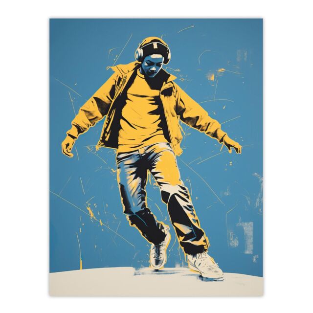 "Wee Blue Coo Wall Art Print Dancing Through Life Yellow Blue Teen Living Room - Size: W24"" x H32""" - image 1