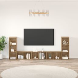 Berkfield Home TV Cabinet with Shelf with Storage 4 pcs Artisan oak Engineered wood in Brown - thumbnail 1