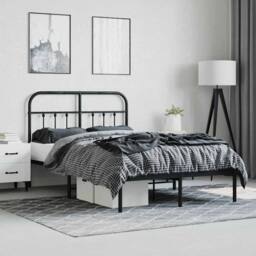 Berkfield Home Metal Bed Frame with Headboard Black 120x200 cm - Size: Small Double - thumbnail 4