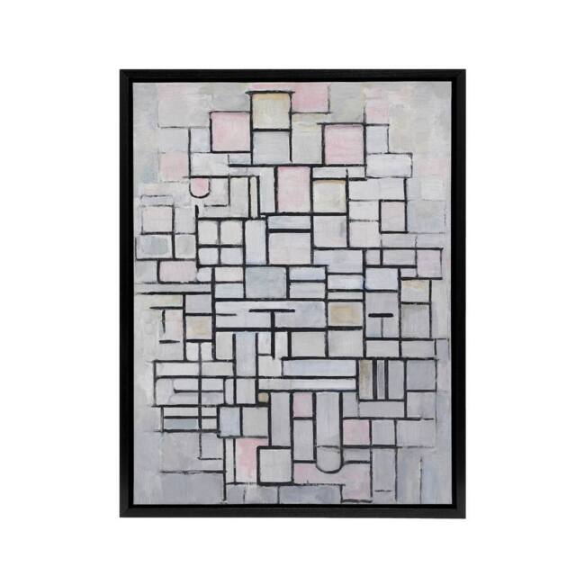 "Artery8 Composition No IV Abstract Mondrian Black Framed Canvas Wall Art in Grey - Size: W12"" x H16""" - image 1