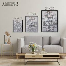 "Artery8 Composition No IV Abstract Mondrian Black Framed Canvas Wall Art in Grey - Size: W12"" x H16""" - thumbnail 4