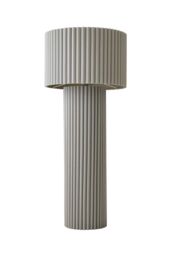 ValueLights Lenny Drum Lamp Shade Colour Drench Ribbed Full Fabric Midi Floor Lamp in Stone - thumbnail 6