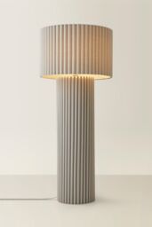 ValueLights Lenny Drum Lamp Shade Colour Drench Ribbed Full Fabric Midi Floor Lamp in Stone - thumbnail 3