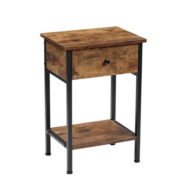 KORVIXA Industrial Rustic Wooden Sofa Side End Table in Brown - Size: 0.6m2 - image 1