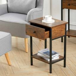 KORVIXA Industrial Rustic Wooden Sofa Side End Table in Brown - Size: 0.6m2 - thumbnail 4