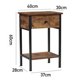 KORVIXA Industrial Rustic Wooden Sofa Side End Table in Brown - Size: 0.6m2 - thumbnail 2