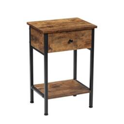 KORVIXA Industrial Rustic Wooden Sofa Side End Table in Brown - Size: 0.6m2 - thumbnail 1