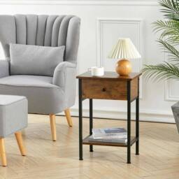 KORVIXA Industrial Rustic Wooden Sofa Side End Table in Brown - Size: 0.6m2 - thumbnail 5