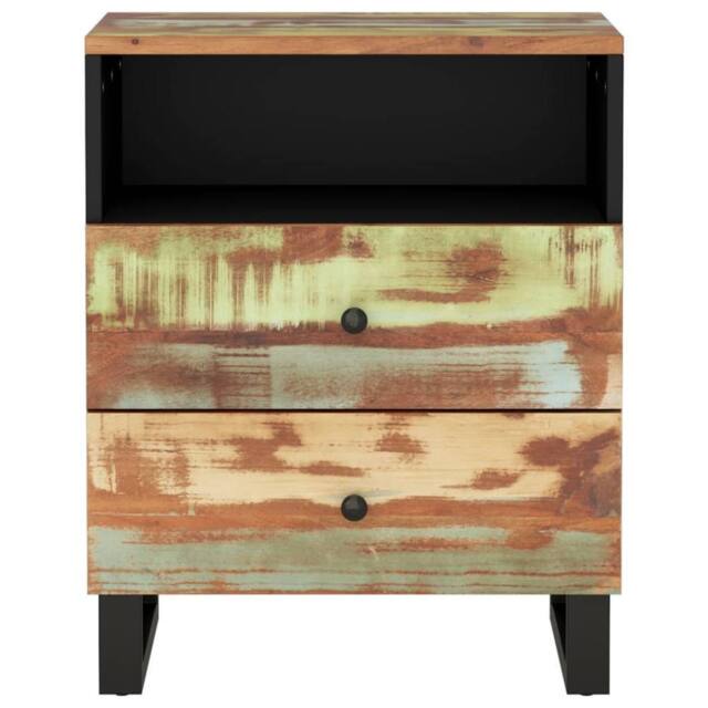 Berkfield Home Green Bedside Cabinet 50x33x62cm Solid Wood Reclaimed&Engineered Wood - Size: 50 x 33 x 62 cm