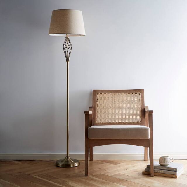 K LIVING Compton Antique Brass Floor Lamp & Lamp Shade in Gold - image 1