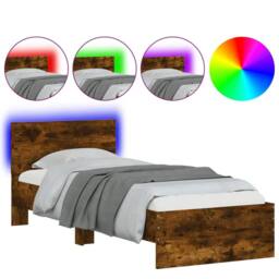 Berkfield Home Bed Frame Frame with LED Lights Smoked Oak 75x190 cm Small Single in Brown - thumbnail 1