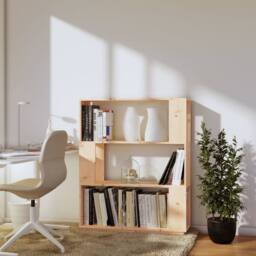 Berkfield Home Book Cabinet/Room Divider 80x25x101 cm Solid Wood Pine in Light Tan - Size: 80 x 25 x 101 cm - thumbnail 3