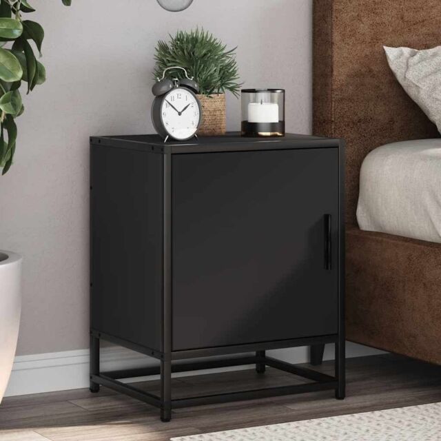 Berkfield Home Bedside Cabinet Black 40x31x50 cm Engineered Wood & Metal - Size: 40 x 31 x 50 cm - image 1