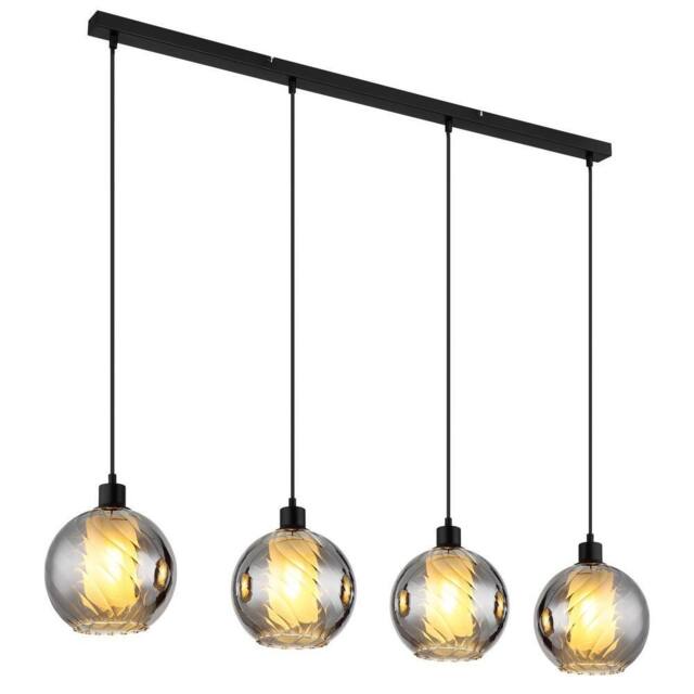 Netlighting Ulf Bar Pendant Ceiling Light Matt Black Ball Smoke Glass Shade 4x E27 - image 1