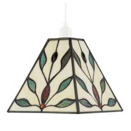 Happy Homewares Square Tiffany Glass Pendant Light Shade with Emerald Green Leaves - thumbnail 3