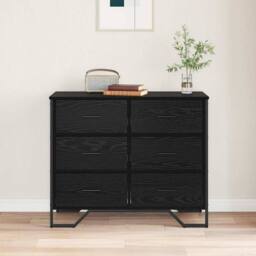 Berkfield Home Chest of Drawers Black Oak 91x35.5x74.5 cm Engineered Wood - thumbnail 4