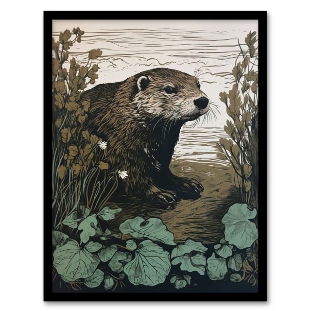 Artery8 Otters Landing By George Sinclair Vintage Botanical Earthy Aesthetic River Artwork Framed Wall Art Print A4 in Black - image 1