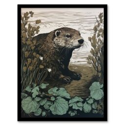 Artery8 Otters Landing By George Sinclair Vintage Botanical Earthy Aesthetic River Artwork Framed Wall Art Print A4 in Black - thumbnail 1