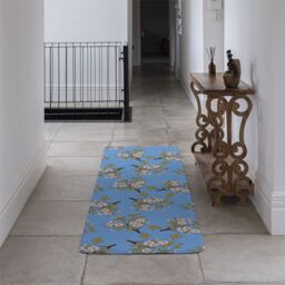 Benjamin Tate Design Orchid Branches On Blue Runner Rug in Natural - Size: 67 cm x 230 cm - thumbnail 3
