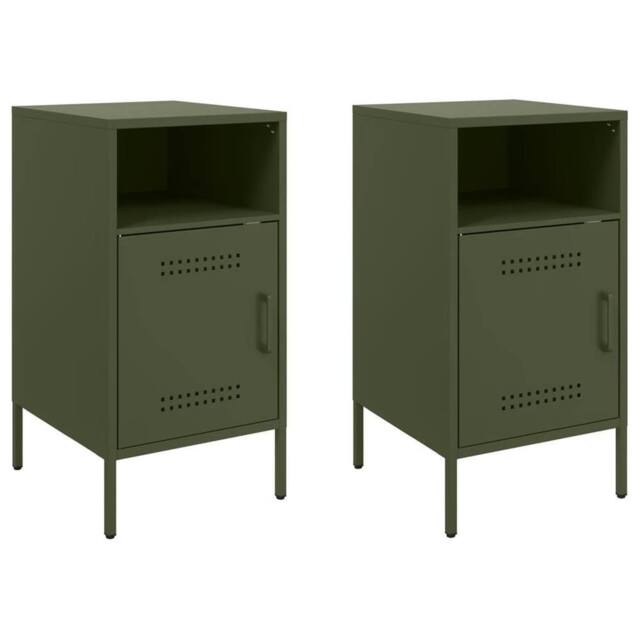 Berkfield Home Bedside Cabinets 2 pcs Olive Green 36x39x68 cm Steel - Size: 36 x 39 x 68 cm - image 1