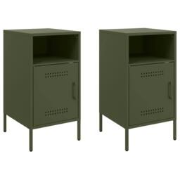 Berkfield Home Bedside Cabinets 2 pcs Olive Green 36x39x68 cm Steel - Size: 36 x 39 x 68 cm