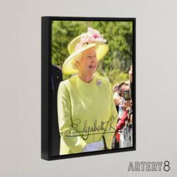 "Artery8 Queen Elizabeth II Signature Framed Canvas Wall Art Print in Green - Size: W24"" x H32""" - thumbnail 2