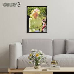 "Artery8 Queen Elizabeth II Signature Framed Canvas Wall Art Print in Green - Size: W24"" x H32""" - thumbnail 3