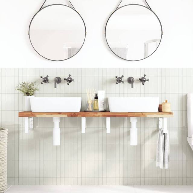 Berkfield Home Elegant Basin Shelf Wall Mounted Steel & Solid Wood Acacia in Brown - image 1