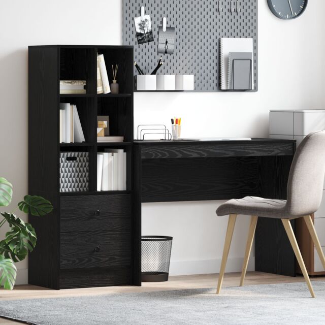 Berkfield Home Desk with Storage Black Oak Engineered Wood - image 1