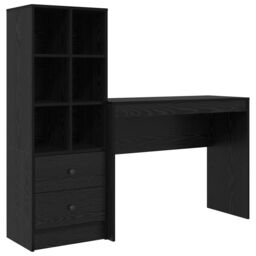 Berkfield Home Desk with Storage Black Oak Engineered Wood - thumbnail 2