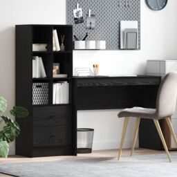 Berkfield Home Desk with Storage Black Oak Engineered Wood - thumbnail 1