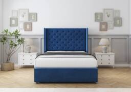 "Sloomy Dior Plush Divan Bed Base No Drawers - 54"" Wingback Headboard in Navy - Size: Small Double" - thumbnail 2
