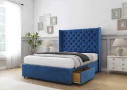 "Sloomy Dior Plush Divan Bed Base No Drawers - 54"" Wingback Headboard in Navy - Size: Small Double" - thumbnail 4
