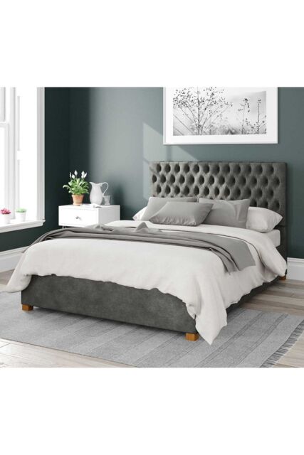 Aspire Nightingale Upholstered Ottoman Storage Bed, Kimiyo Linen Fabric in Grey - Size: King - image 1