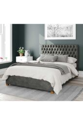 Aspire Nightingale Upholstered Ottoman Storage Bed, Kimiyo Linen Fabric in Grey - Size: King - thumbnail 1