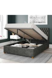 Aspire Nightingale Upholstered Ottoman Storage Bed, Kimiyo Linen Fabric in Grey - Size: King - thumbnail 2