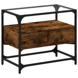 Berkfield Home TV Cabinet with Glass Top Smoked Oak 60x35x51 cm Engineered Wood in Brown - Size: 60 x 35 x 51 cm