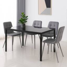 KOSY KOALA Modern Black Glass Dining Table Set with 4 Grey velvet Chairs - Size: 120 cm x 70 cm - thumbnail 1