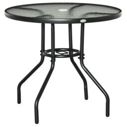 OUTSUNNY Outdoor Round Dining Table Tempered Glass Top w/ Parasol Hole 80cm in Black - thumbnail 2