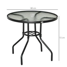 OUTSUNNY Outdoor Round Dining Table Tempered Glass Top w/ Parasol Hole 80cm in Black - thumbnail 3