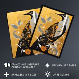 Artery8 Wall Art Print Cuckoo Clock Abstract Geometric Gold Grey Black Framed - Size: A4 - thumbnail 2