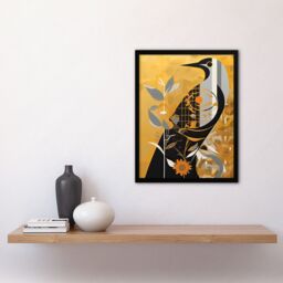 Artery8 Wall Art Print Cuckoo Clock Abstract Geometric Gold Grey Black Framed - Size: A4 - thumbnail 4