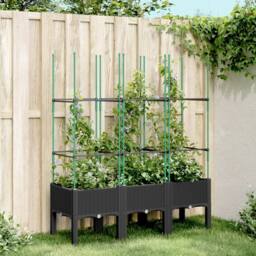 Berkfield Home Beautiful Garden Planter with Trellis Black 120x40x142.5 cm PP - thumbnail 2